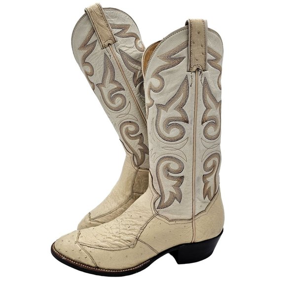 Vintage Cowboy Boots Quill Ostrich Cream Ivory Sanders Men's 7.5D Western Boots - Picture 13 of 16